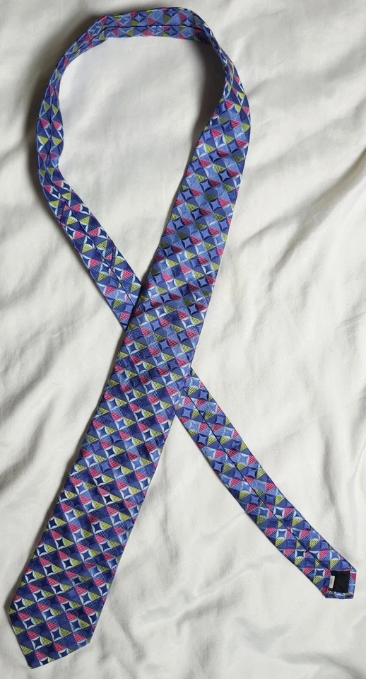 Corbata John W. Nordstrom Vivid Azul Geométrica 100% Seda Hecha en Italia Foto 2 de 4