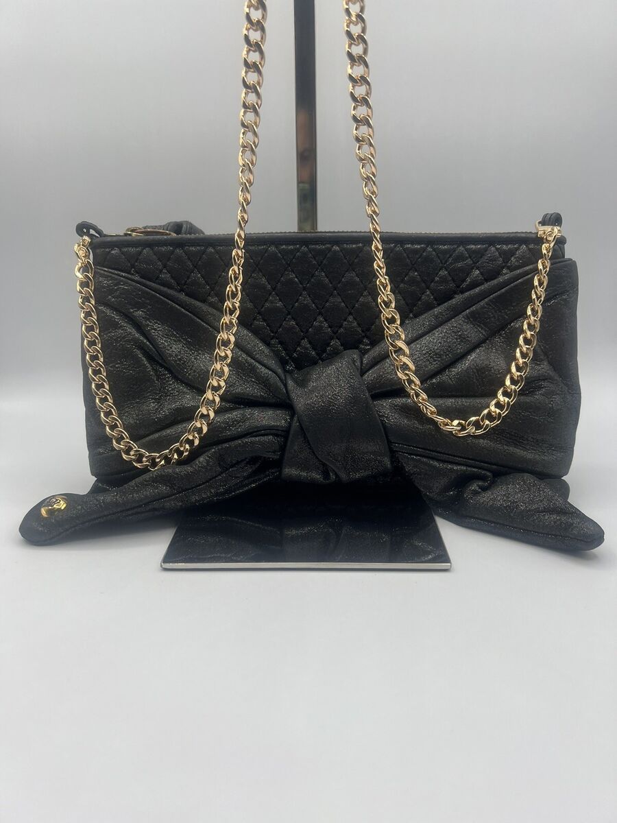 JUICY COUTURE Black Quilted Metallic LEATHER Bow Shoulder JUICY COUTURE Black Quilted Metallic LEATHER Bow Shoulder