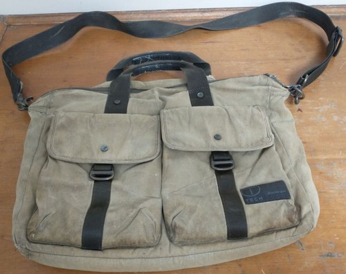 Tumi T-Tech Gear Khaki Canvas Shoulder Bag Laptop Messenger Utility Bag + Strap