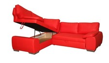 ENZO CORNER SOFA BED WITH STORAGE BLACK BROWN CREAM FAUX LEATHER FOAM SEATS 