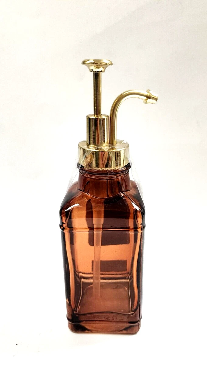 NEW LAVENDER,SAGE AMBER BROWN GLASS GOLD VINTAGE STYLE PUMP SOAP DISPENSER