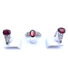 6.81 Gram 925 Silver Set Most Beautiful Red Garnet Ring Earring Ring Size 57