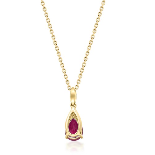 Without Chain 0.78 ct Natural Pear Cut Ruby and Diamonds Pendant 10K Yellow Gold - Picture 4 of 4