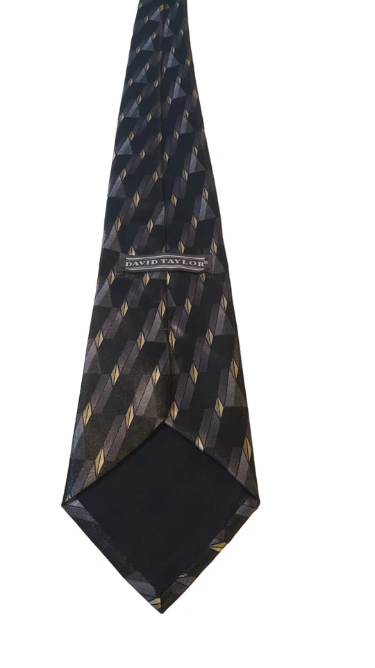 Corbata David Taylor Poliéster Gris Negro Crema Geométrica Hombre Diseñador Foto 4 de 4