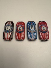 Vtg Litho Tin Toy Cars Police Black 1 Chief Red 3 Med Blue 6 Chief Red 7