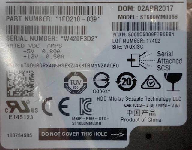 Seagate ST600MM0098 /IBM 00AK388 - Hard Drive - 600 GB - SAS - 10K - 12GBPS - Image 4 of 4