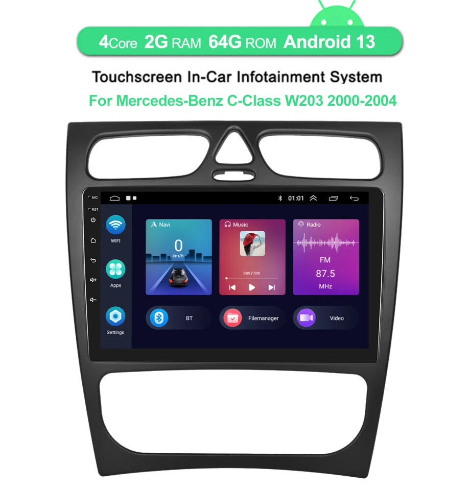 2+64GB Android 13 GPS Autoradio CarPlay Für Mercedes Benz C Klasse W203 W209 DAB - Bild 3 von 4