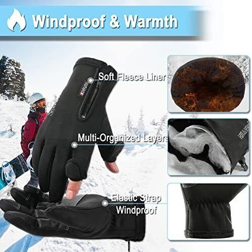 Outdoor Winter Gloves for Men Women Waterproof Gloves Touchscreen Gloves Thermal - image 4 of 4