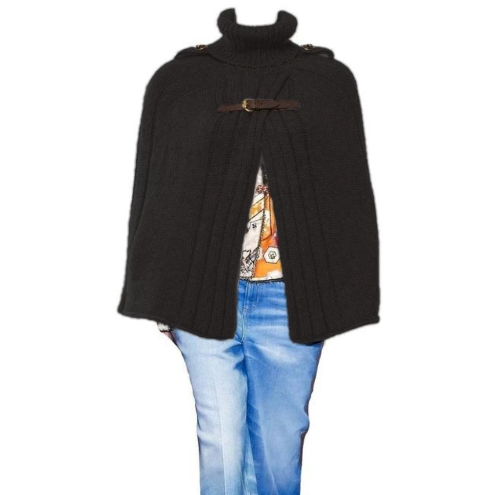 Poncho cape col roulé noir GUCCI camel 100% tricot laine camel
