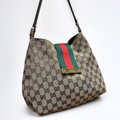 Gucci  Shoulder Bag GG Canvas Leather Sherry line Handbag Authentic