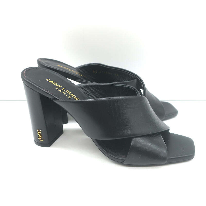 Sandali incrociati Saint Laurent LouLou in pelle nera misura 36 tacco aperto