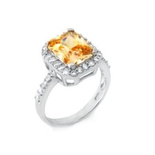 925 Sterling Silver Womens Designer Rectangle Champagne Cubic Zirconia Band Ring