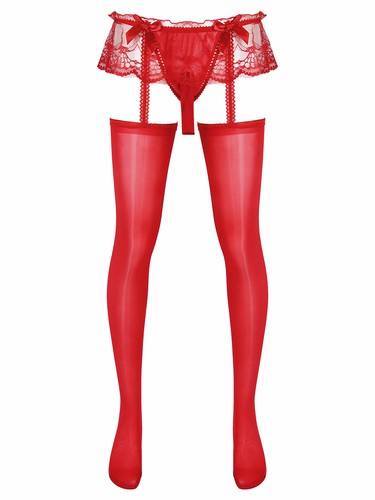 Medias sexy de encaje Sissy para hombre lencería transparente elegantes disfraces ropa de dormir ropa interior - Imagen 52 de 100