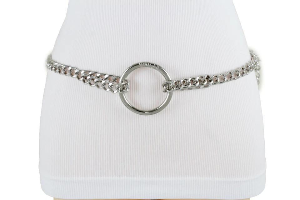 Mujeres Moda Cinturón Plata Metal Cadena Eslabones Anillo Dije Hebilla Talla Grande XL XXL Foto 3 de 4