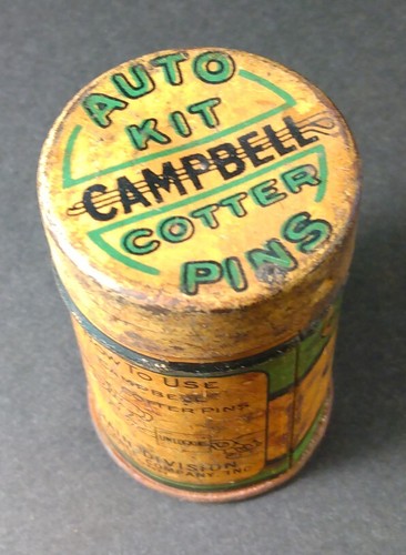 vintage CAMPBELL Tin - filled w/ Auto Hammerlock Pins - Bridgeport Conn - Picture 2 of 6