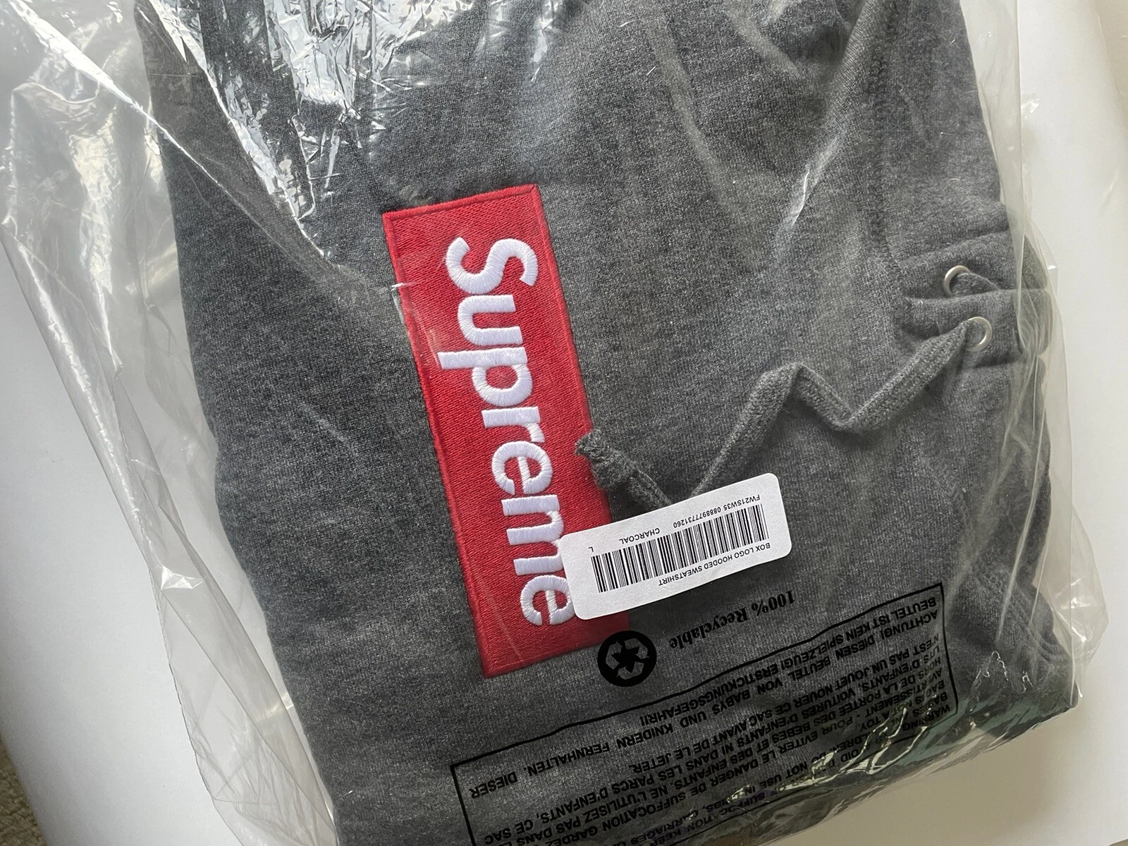 DS. Felpa con cappuccio logo Supreme Box antracite FW21 Taglia Large