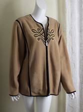 Bob Mackie Xl Beige Brown Embroidered Art-to-wear Fleece Zip Jacket Coat