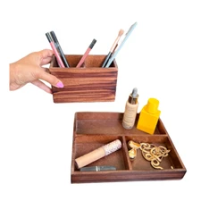 Walnut Desk Tray with Pen Holder Set desk makeup Organizer