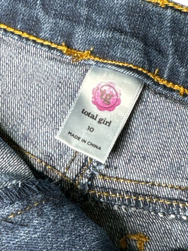 Total Girl Shorts Sz 10 Blue Denim Embroidered Patches Adjustable Waist - Picture 3 of 4