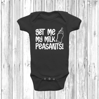 DIZZYKITTEN Get Me My Milk Peasants Baby Grow Body Suit Vest, Funny Baby Shower Gift, Reveal