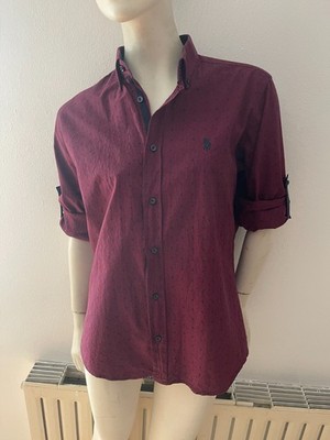 Bardy Damen Hemd/Bluse Krempelärmel Langarm 2/3-arm M/L kleinkariert weinrot