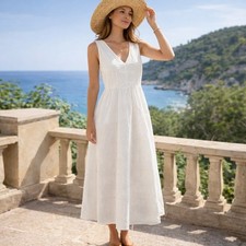 Everlane SZ L The Linen Eyelet Maxi Dress In White NWT