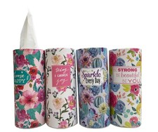Car Tissue Cylinder with Floral Design - Round tissues Holder, 3-Ply Facial T...