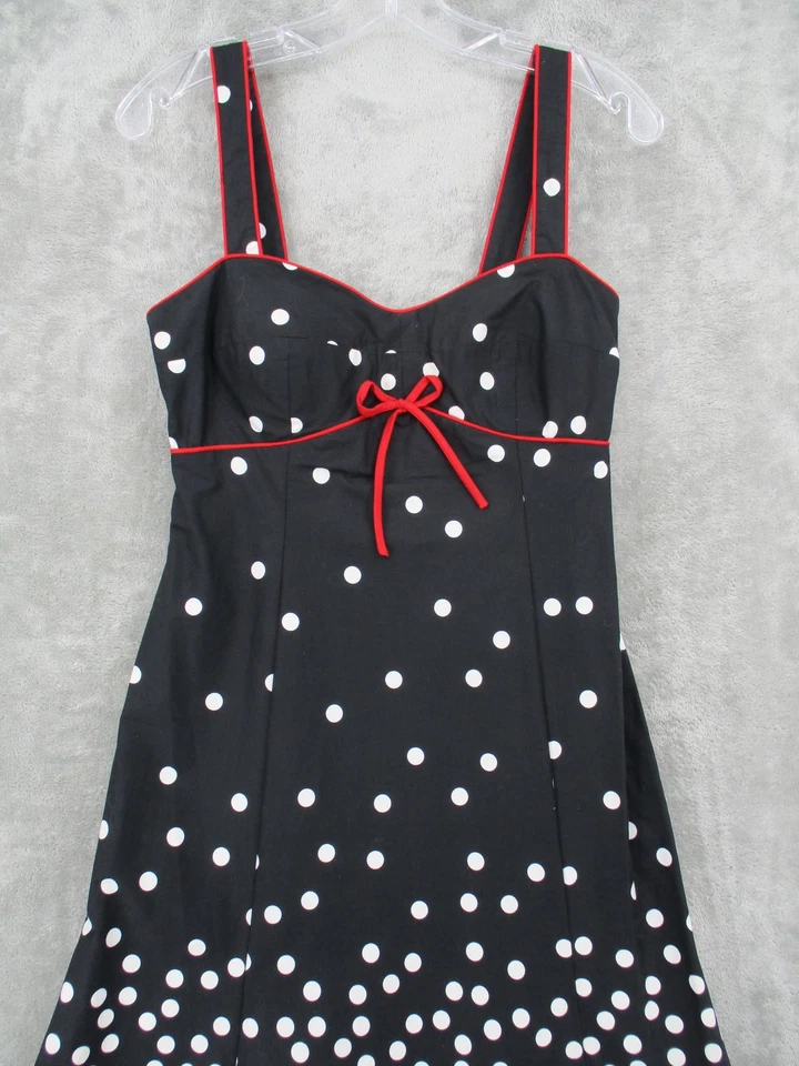 Vintage R&K Dress Womens 8 Petite Babydoll Polka Dot Retro Bow Stretch 90s Zip - Image 3 of 4