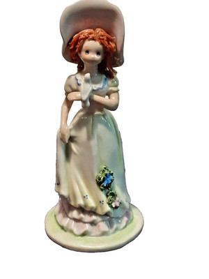 Enesco Imports Corp 1984  Pretty Girl w/Bonnet and Bird Vintage ''Hard to Find''