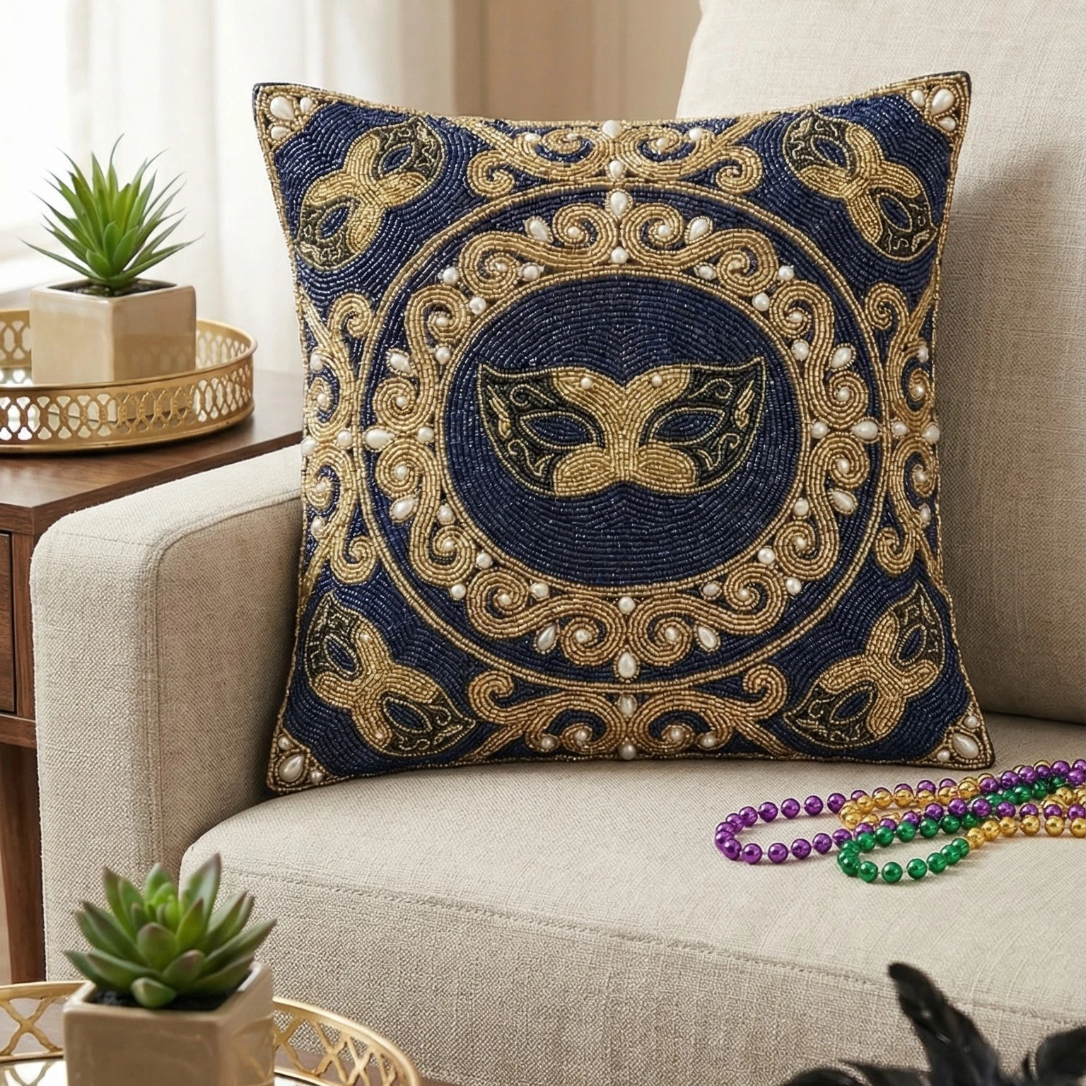 Mardi Gras Masquerade Beaded Throw Pillow Cover - Decorative Accent for Couch
Opens in a new window