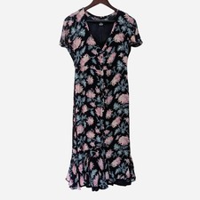 90s Nostalgia Black Floral Rayon Grunge Midi Dress With Built-In Slip Medium