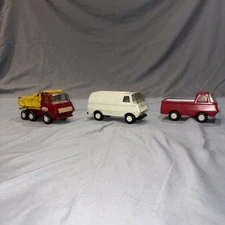 Vintage lot of 3 Mini Tonka 1970’s Red Truck, White Van & Red & Yellow Dump Truc