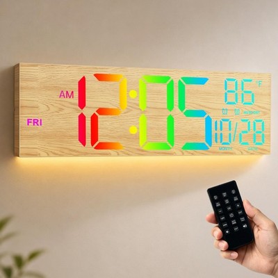 Mee 2ou 16,5'' große digitale Wanduhr mit Nachtlicht, Fernbedienung L, weiß