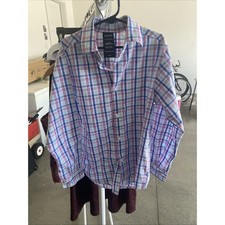 Izod Plaid Button Up Shirt Boys Size Small 8 Long Sleeve Collared Pink Blue