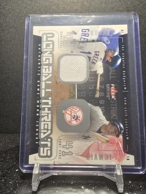 121235 - 2003 Fleer Genuine Ball Threats Single Swatch Shawn Green Jason Giambi