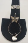 3 Pc Vtg 925 Sterling Butterfly Charm Holder Pendant & Small Adj. Ring,❤️ Charm