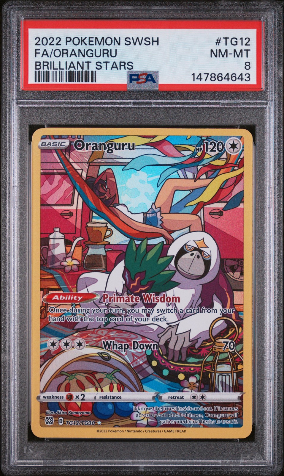 2022 POKEMON SWORD & SHIELD BRILLIANT STARS #TG12 FULL ART/ORANGURU PSA 8