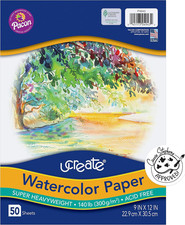 Watercolor Paper Pad 9x12in 50 Sheets 140Lb White Mixed Media Art Pack