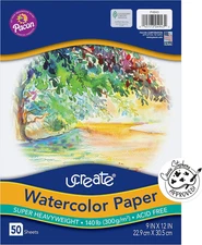 Watercolor Paper Pad 9x12in 50 Sheets 140Lb White Mixed Media Art Pack