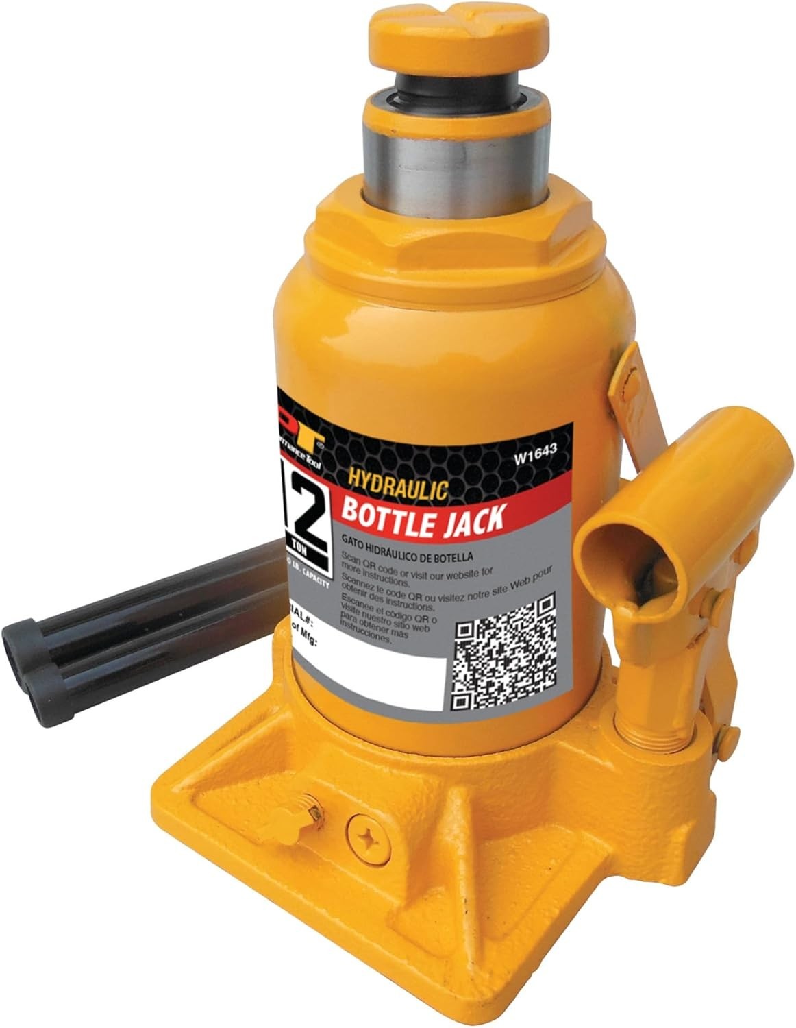 Heavy Duty 12 Ton Shorty Bottle Jack - 24,000 lbs Capacity, 