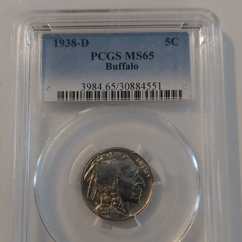 1938-D Buffalo Nickel 5C PCGS MS65 Copper Coin KM#130 Uncirculated