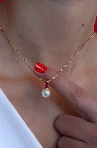 Collana Donna Perla Majorica Argento Dorato Zircone Rosso Rubino - Immagine 4 di 4