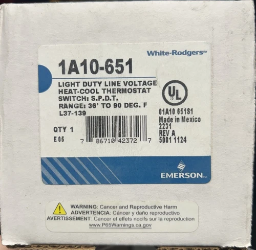 NEW White-Rodgers Emerson 1A10-651 Light Duty Line Voltage Heat-Cool Thermostat 
