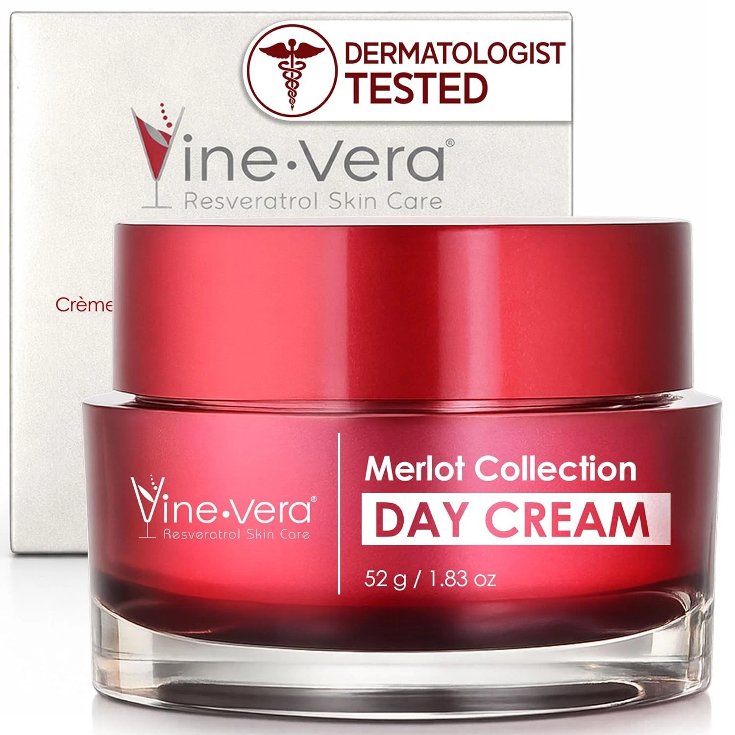 Vine Vera Merlot Day Cream - Resveratrol Skin Care Face Moisturizer - 1.83 Oz