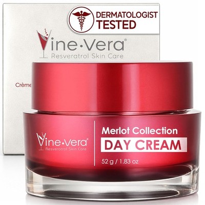 Vine Vera Merlot Day Cream - Resveratrol Skin Care Face Moisturizer - 1.83 Oz