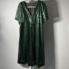 NWOT Lane Bryant Green Sequins V-Neck Holiday Dress SZ 18/20