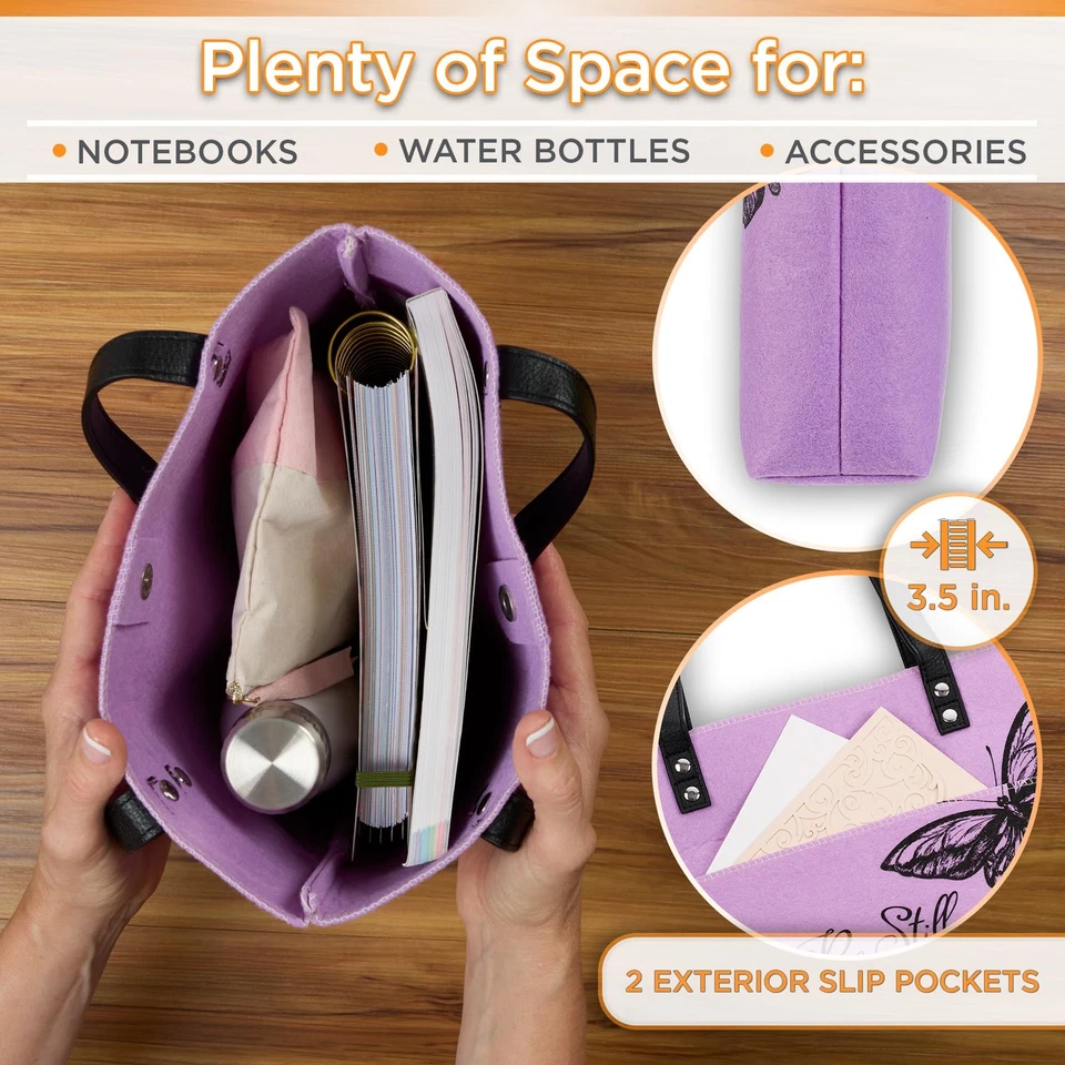 Purple Butterfly Bible Tote Bag Be Still Scripture Carrier For Women - Image 4 of 4