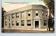 Postcard North Carolina Forest City The Farmers Bank & Trust Co Largest Bank