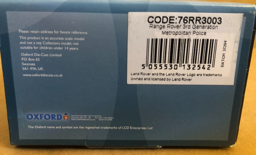 Oxford Die-cast OO Gauge 1:76th Scale 76RR3003 Range Rover 3rd Gen. Met Police - Picture 8 of 8