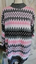 VTG Women Sweater Fair Isle Pink Gray White long sleeve USA Made Mockneck Tunic
